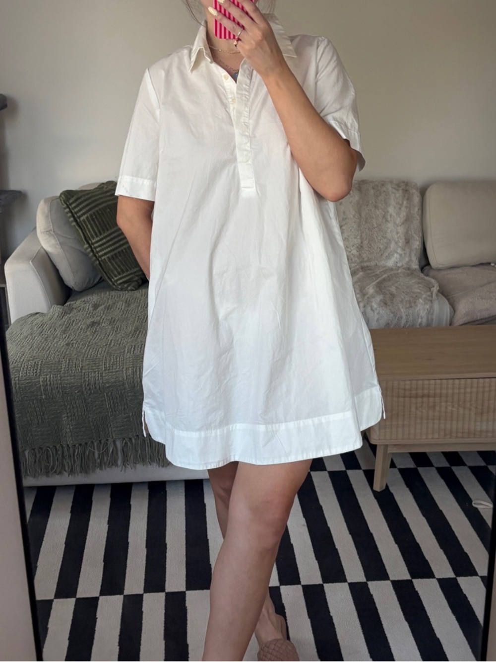 Old Navy White Short Sleeve Mini Shirt Dress